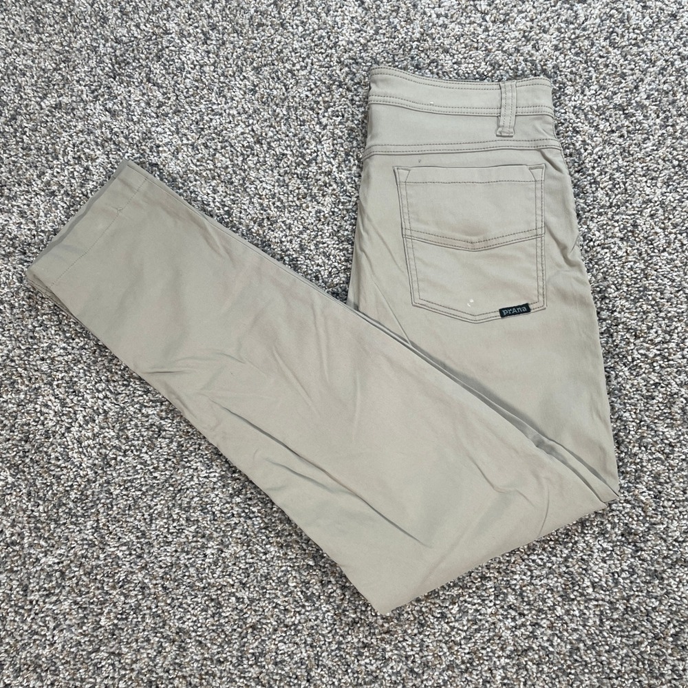 Prana Brion Slim Fit Mens 30x30 Khaki Pants Trousers Tan Nylon Stretch Hiking